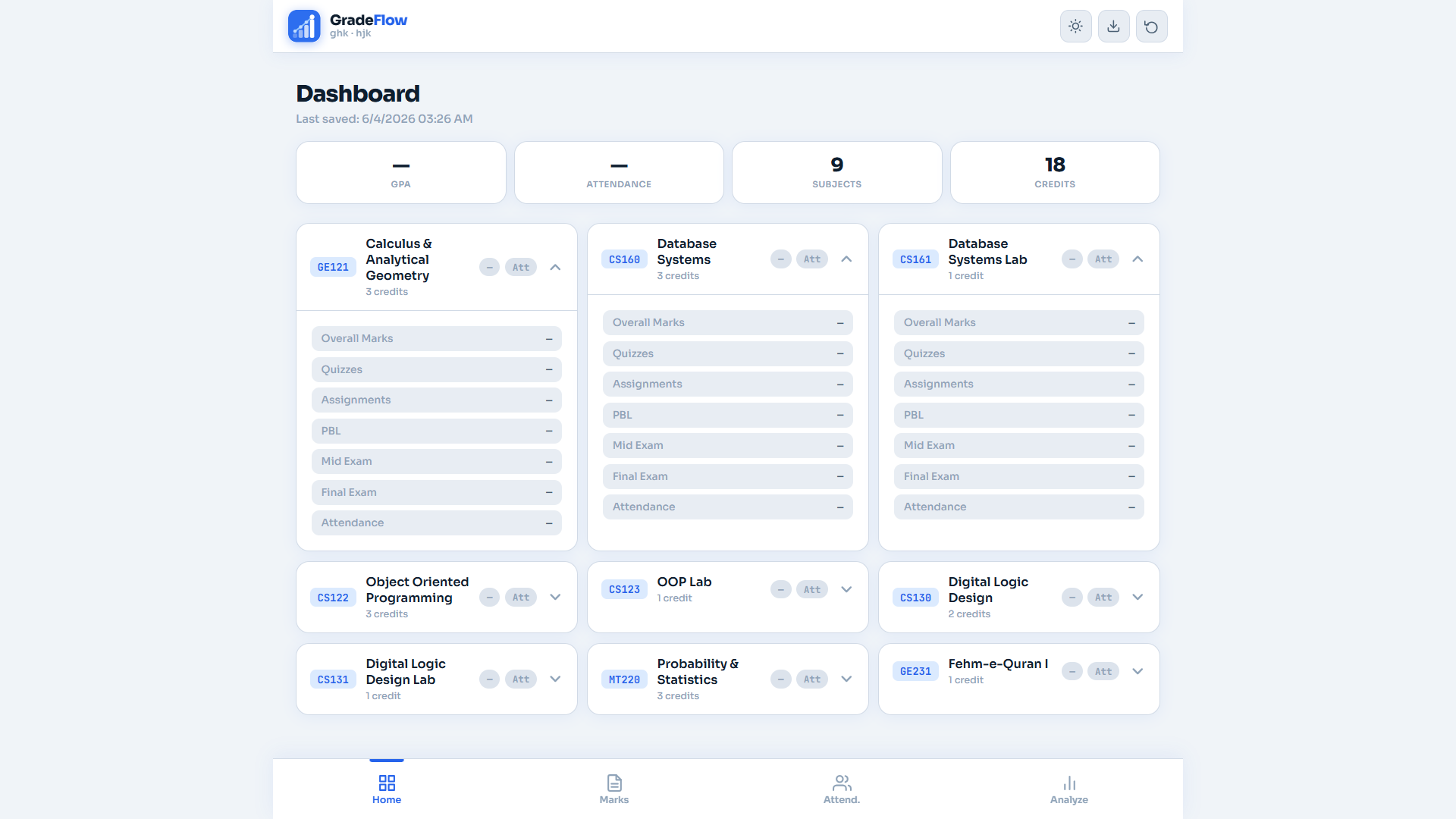 Grade-Flow — mobile-friendly semester tracker by Ahmad Komail Zafari